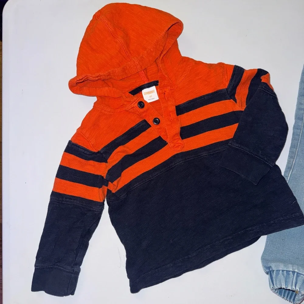 Gymboree & 7 For All Mankind Hoodie Jogger Set Toddler 2T 24M Orange Navy Blue